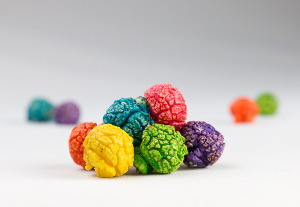 A Pop Above fruity popcorn in bright rainbow colors